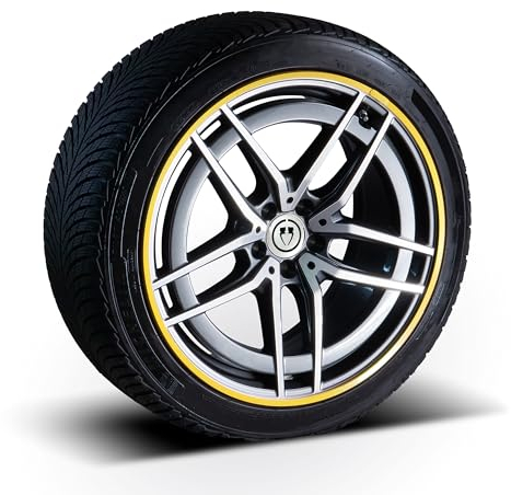 PRIORIM Classic Line Aluminium 4 x Felgenschutzring, Hochwertiger Schutz für Autoreifen & Felgen, Langlebiger Rundumschutz, Kratzfest & Wetterbeständig, Einfache Montage (Gelb, 19)