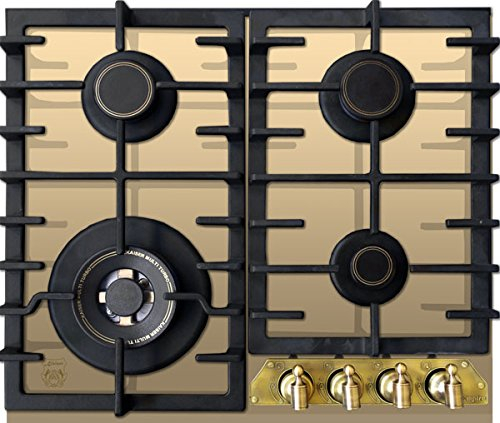 Kaiser KCG 6335 - Piano cottura a gas con tubo, 60 cm, vetro avorio, fornello a gas in vetroceramica da incasso/telaio in metallo bronzo/base bruciatore – oro / 3,8 kW Wok/gas naturale/Fl.Gas