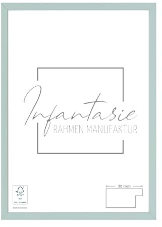 Infantasie 'N°2' Bilderrahmen 70x80 handgefertigt nach Maß | Graublau | MDF Holz-Design Collage Rahmen inkl. Kunstglas und Metall Aufhänger (Querformat & Hochformat)