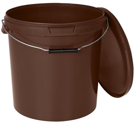 BenBow Cubo con Tapa de 30 l, marrón, 20 x 30 litros, Apto para Alimentos, Estable, hermético, antigoteo, Inodoro, Recipiente de Almacenamiento de plástico, con Mango de Metal, vacío