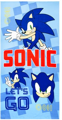 ms móvil shop Toalla Infantil Sonic The Hedgehog Microfibra Estampado Let’s Go Playa 100% Poliéster 70x140cm Color Azul Regalo para Niños Verano Vacaciones | Producto Oficial