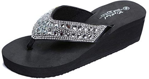 Flip-Flops für Damen, elegant, Sommer, bequem, mit hohem Fußbett, Flip-Flop, leicht, Gummi, EVA, Platform, schnell trocknend, offen, Strand, weich, rutschfest, mit Keilabsatz, Bad, Zhq352 Schwarz, 36