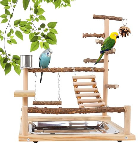 Vogelspielzeug, Papageienspielzeug, Wellensittich Spielzeug, Spielplatz Mit Feeder-Cup Spielzeug Leiter Erklimmen Schaukel Und Tablett Vogelschaukel Sitzplatz Für Sittiche Nymphensittich, 37x26x45CM