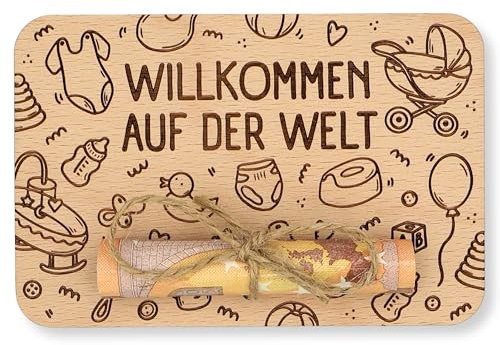 ZUKLA kleine Verpackung für Geldgeschenke Geburt 12 x 8 cm - Geldgeschenk Verpackung Holz - Handmade - Geschenkgutschein Baby