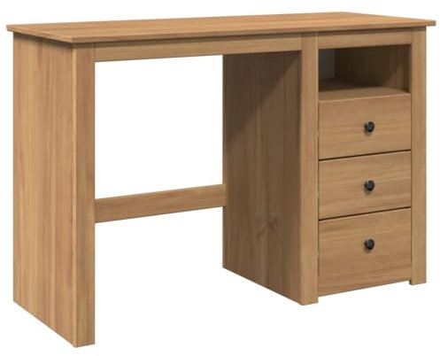 vidaXL Schreibtisch, Bürotisch mit 3 Schubladen Fach, Computertisch für Büro, Arbeitstisch Laptoptisch Büromöbel, Massivholz Kiefer