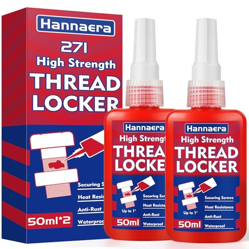 Thread Locker 271, Threadlocker, hohe Festigkeit, Rot, Sicherungsmuttern und Dichtungen, Bolzen, Befestigungselemente und Metalle, gegen Verlust und Leckagen (50 ml x 2)