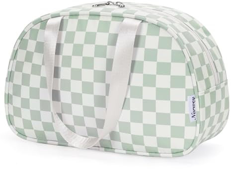 Kulturtasche Damen Gross, Kulturbeutel Groß Damen Kosmetiktasche Volle Größe Waschtasche Make up Tasche Organizer für Kinder and Frauen (Mintgrünes Schachbrett)