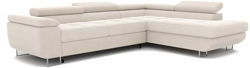 GREKPOL Ecksofa mit Schlaffunktion und Bettkasten 274x203 - Verstellbare Kopfstützen - Stoff Monolith - Couch mit Schlaffunktion - Schlafsofa mit Bettkasten - Couch - Rechts - Gesteppte Oberfläche