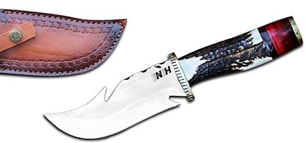 NovaHaven Jagdmesser aus rostfreiem Stahl mit Darmhaken, 10-Zoll Vollerl-Klinge, Griff aus Hirschhorn, 5-Zoll Klingenlänge, Ideal für Outdoor, Camping und Jagd