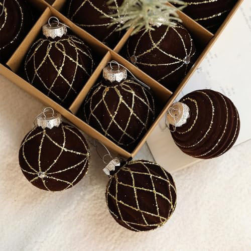 Hasaller Samt Weihnachtsschmuck Kugeln beflockte Samt Weihnachtskugeln 9 Stück Retro Weihnachtskugeln Braun