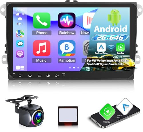 [2G+64G] Android Radio Coche para Jetta VW Volkswagen Passat Seat Golf Ti-guan Skoda Polo con Wireless Carplay y Android Auto, Radio con Pantalla Táctil 9 pulgadas con GPS, WiFi, Bluetooth, EQ, FM RDS