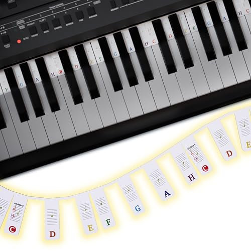 Belfort Klavier Noten Aufleger für Anfänger - bunt - Abnehmbare Silikon Klavier Tastenbeschriftung + eBook (keine Klavier Aufkleber nötig) Klavier Zubehör für 88 & 61-Tasten Piano/Keyboard