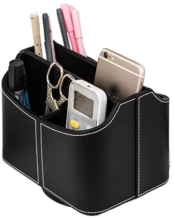 Fernbedienungshalter 360° drehbarer Fernbedienungshalter, Leder-Fernbedienungs-Aufbewahrungsbox, Tisch-TV-Fernbedienungs-Caddy, Schreibtisch-Organizer, drehbare Aufbewahrungsbox for Stift, Post, Telef