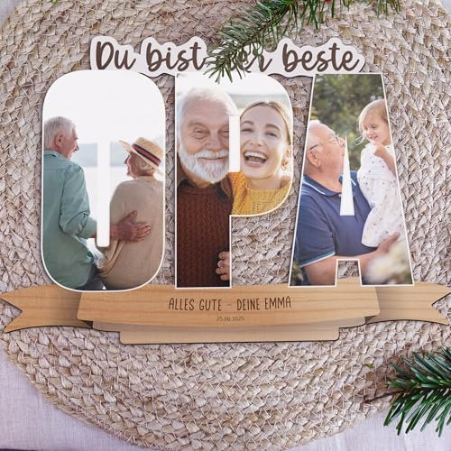Opa Geschenk personalisiert - Foto Holzbild opt. mit Sockel - Geschenke für Großvater, Bester Opa, Großvater