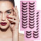 KEYRI 20 Paires Faux Cils Volume Russe D Curl Extension Cils pour un Maquillage Quotidien ou Exagéré Réutilisable Demi Faux Cils Léger Cat Eye Lashes pour Filles Femmes (20 Paires, Noir)