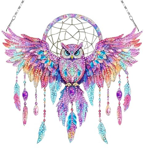 Demiawaking 5D DIY Diamond Painting Kranz Girlande Set, Diamant Painting Anhänger Türkranz Kits mit Kette, Diamant Malerei Traumfänger Kit Tür Fenster Deko DIY Geschenk (E)