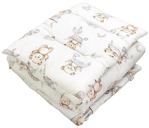 TupTam Kinder Gemusterte Bettdecken Set Ganzjahresdecke Bettdecke Kopfkissen Flachkissen 2tlg., Farbe: Teddybären in Körbchen Beige Ecru, Größe: 135x100 cm