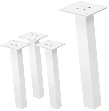 ML-Design 4er Set Tischbeine schräg H:30 cm, Weiß glänzend, aus pulverbeschichtetem Stahl, eckig, Profil 4x4 cm, I-Form, Möbelfüße Metall 96° Neigung, Tischfüße Möbelbeine für Couchtisch, Sitzbank