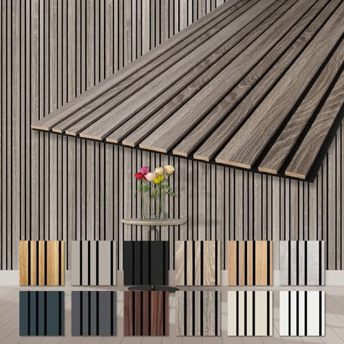 HEXIM Akustikpaneele 278x60cm Holz Mila - flexible Holzpaneele Platten Wandpaneele Wanddeko Kombipaneel Wandverkleidung Schalldämmung Akustikfilz braun (1.67m² Vintage Oak)