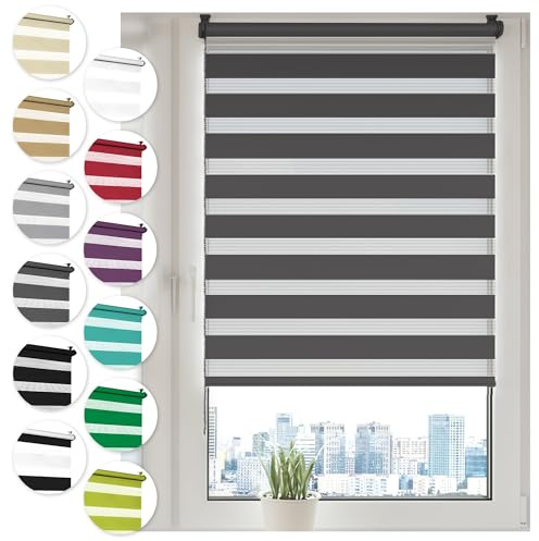 Doppelrollo Klemmfix ohne Bohren 80cm x 100cm Anthrazit Duo Rollo Klemmrollo Sonnenschutzrollo Fensterrollo für Fenster & Türen Zebrarollo Seitenzugrollo