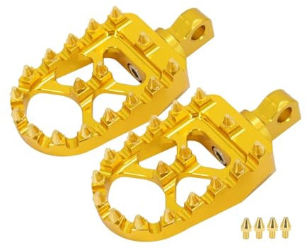 ISJRJF Folding Foot Pegs Gold Spike Foot Pegs Motorcycle Wide Fat Footrests Pedals Fit For Harley Dyna Fat Boy Street Bob Wide Glide Sportster Iron 883 Foot Pegs(Gold)
