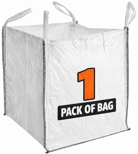 DIVCHI Sacs de construction en vrac FIBC - 1 tonne, en matériau tissé de qualité industrielle et sacs de stockage avec poignées | Sans logo | Sac géant durable pour usage en construction, jardin et