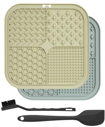 ETIALURE 2 Stück Schleckmatte Hund Gross, BPA-freie Slow Feeding Leckmatte Hund mit Saugnapf für Linderung von Angstzuständen (Beige & Grau, 20cm × 20cm)
