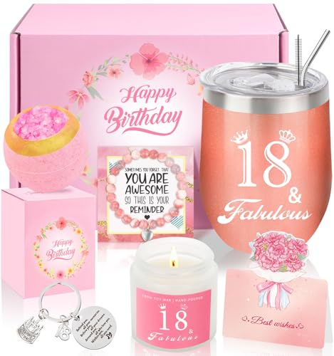 18. Geburtstag Geschenke für Mädchen, Alles Gute zum 18. Geburtstag Korb Geschenkbox für beste Freunde Neice Tochter Enkelin Schwester Ihre Freundin Klassenkameradin Bestie Sachen für Mädchen