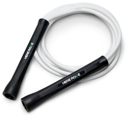 Hererope Cuerda de saltar de PVC de 6 mm, para hombres y mujeres, fitness, velocidad, trucos, entrenamiento cardiovascular, boxeo con asas irrompibles y cuerda sin nudos (blanco)