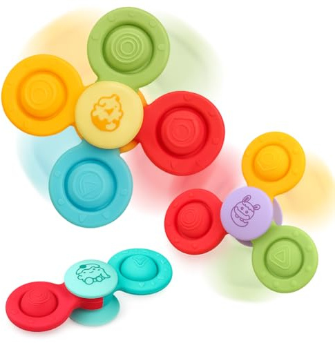 Toyana 3 PCs Suction Fidget Spinner for Baby, Multi Surface Stick on Suction Cup Spinners Sensory Bath Toy, Silicone Pop Fidget & Finger Toys for Stress Relief, Develop Fine Motor Skills Gift Set