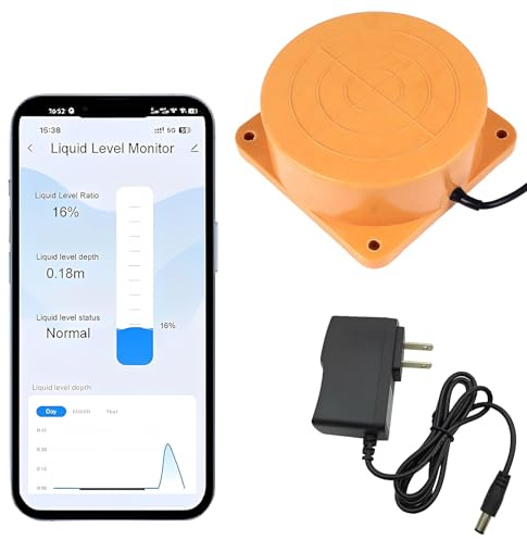 WiFi Water Detector Ultrasonic Water Level Sensor Liquid Level Monitor Smart Water Sensor WiFi Water Oil Tank Level Sensor for Tuya Smart Life App, IP65 Waterproof, Real-time Alarm