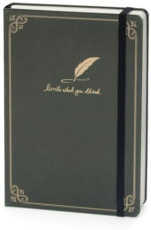 WETLOTE Notizbuch A5 Liniert mit Stoffbezug, Retro Golddruck Hardcover Journal mit 212 Seiten 80g Papier, Vintage Tagebuch mit Gummiband & Innentasche für Büro, Schule & Studium - Feder