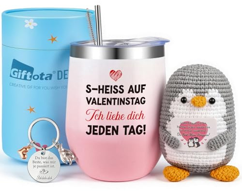Ich Liebe Dich Geschenk, Valentinstagsgeschenk für Sie Ihn Hochzeitstagsgeschenk für Frauen Männer Love Hug Pinguin Geschenkset Romantisches Partner Geschenke für Freundin Frau Partnerin Valentinstag
