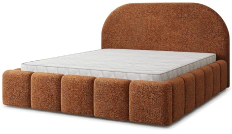 Masseno Polsterbett FLUSSO BL 160x200 cm, Doppelbett, Bettkasten, Stauraum, Lattenrost Und Kopfteil - Orange, Bella 40