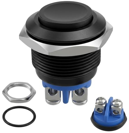 Bouton Poussoir 12V Interrupteur Étanche Momentané Métal 16mm Moto Bateau | IP65 étanche antirouille, borne à vis sans soudure, 500000 cycles, compatible auto moto bateau,montage facile et rapide, noir