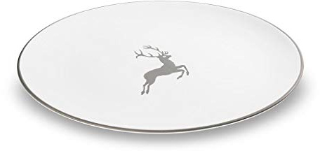 GMUNDNER KERAMIK Platte oval Grösse: l= 33 cm x b= 26 cm x h= 2.5 cm grauer Hirsch Geschirr, handgemacht in Österreich