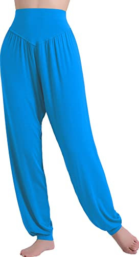 HOEREV Super Doux Spandex Pantalone Modale Harem Yoga Pilates,Blu,L