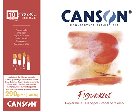 Canson Figueras, Papel óleo, Lienzo de tela, 290g, Block pegado a 4 lados, 30x40cm, Blanco, 10 Hojas