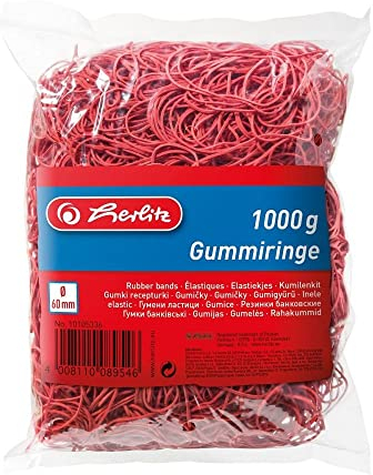 Herlitz 60mm Rubber Band - Red (Box of 1Kg)