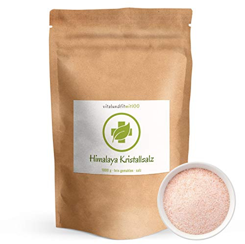 Himalaya Kristallsalz* - 1000 GRAMM (1 kg) - FEIN GEMAHLEN - absolut naturbelassen - Original aus Pakistan - 100% natur pur