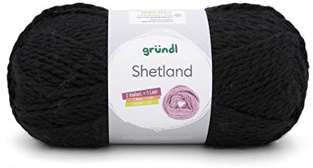 Gründl Shetland Wolle (weiches Strickgarn aus 80% Polyacryl und 20% Wolle, 100 g / 170 m, Nadelstärke: 7-8, 1 x 100 g), Schwarz