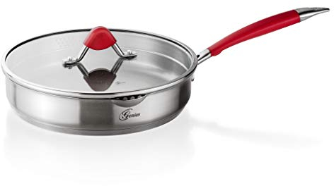 Genius Steelfit PRO 500 Brat-Pfanne Ø 24 cm mit Glasdeckel, Aluminiumkern, Edelstahl, Antihaftbeschichtung, für alle Herdarten, Ceran, Induktion, Spülmaschinenfest