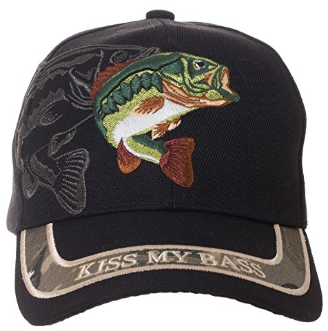Baseballkappe mit Aufschrift Kiss My Bass, lustiges Geschenk zum Angeln, bestickt, Schwarz, 0