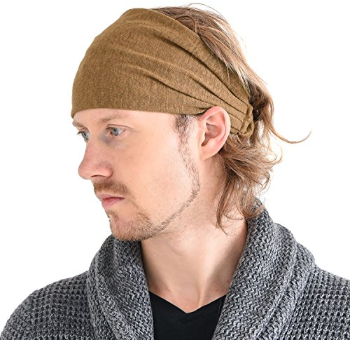 CHARM Leinen Haarband Herren Bandana - Damen Piraten Stirnband Kopftuch Kopf Band Elastisch Haarband Sport Mode Kamel