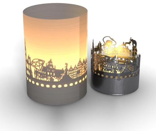 Antwerpen Skyline Tube Teelicht Schattenspiel – Perfektes Souvenir für Antwerpen Fans – Magisches Schattenspiel der Highlights der Stadt