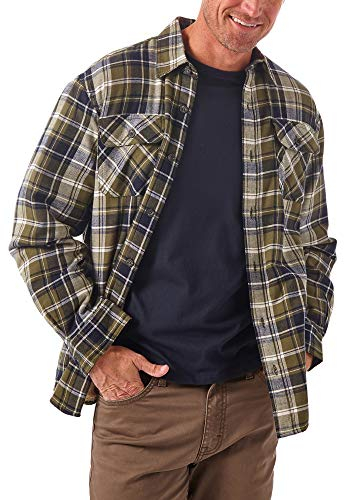 Wrangler Authentics Herren Langärmelige Hemdjacke mit Sherpa-Futter Hemd mit Button-Down-Kragen, Olive Sky, Klein
