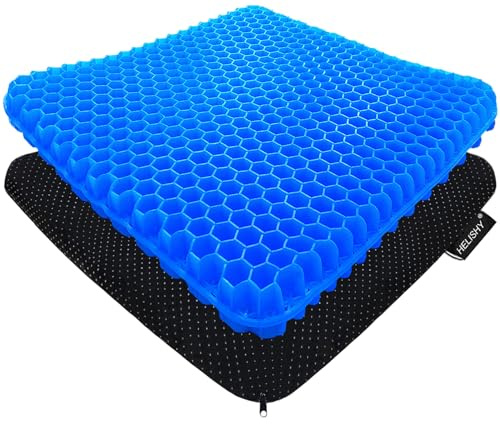 Helishy Gel Seat Cushion for Long Sitting - 1.65inch Double Thick Cooling Egg Cushion for Back, Hip, Sciatica, Coccyx, Tailbone Pain Relief - Office Chair Car Seat Cushion – Wheelchair Cushions