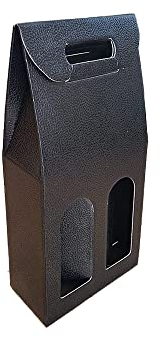 Lucgel Srl - 10 cajas porta botellas de vino de 2 de cartón de piel negra con asa y ventana frontal - Estuche de papel