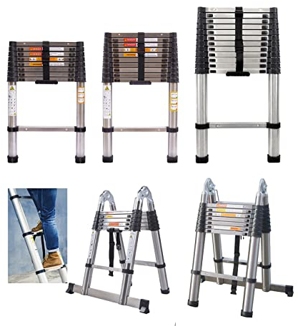 Teleskopleiter Klappleiter 5m(2.5m+2.5m) A Typ & Gerade Edelstahl Anti-Rutsch Mehrzweckleiter Ausziehbar Tragbare Leiter 150kg Belastbarkeit