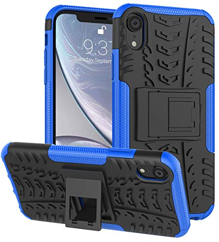 ALDHOFA iPhone XR Case,Heavy Duty Shock Proof Protective Phone Case,Dual Layer Hybrid Cover with Kickstand for iPhone XR 6.1 (2018)-Blue